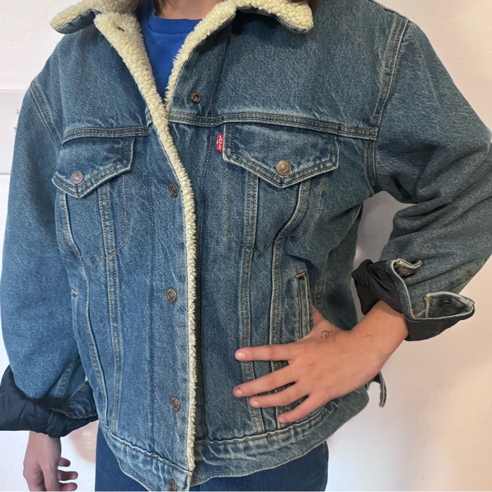 Classic Levi Strauss & Co. Blue Denim Sherpa Lined Kids Medium Jacket